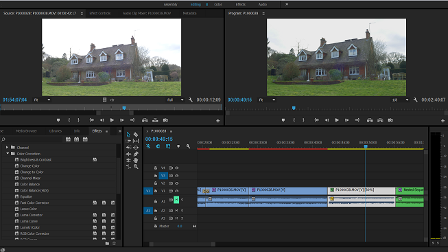 Editing suite colour correcting a video